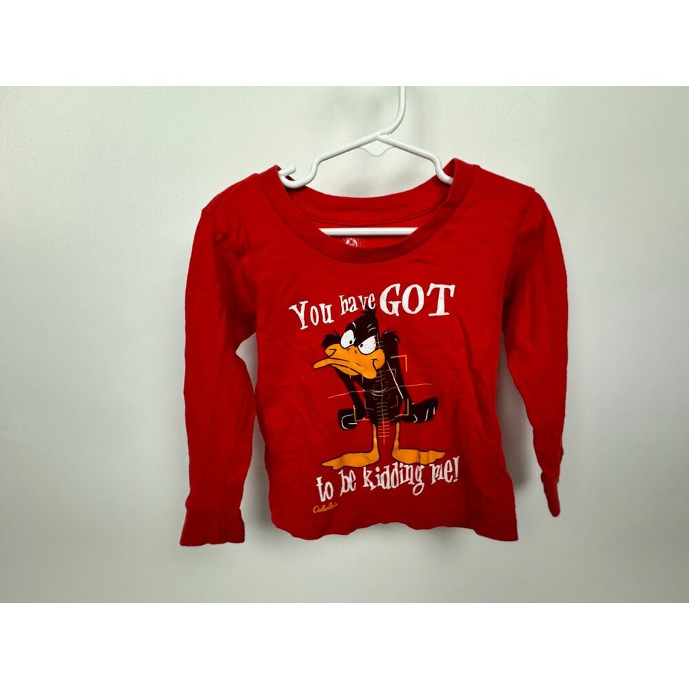 Cabelas Kids Red Daffy Duck Long Sleeve T-Shirt Size 2T 100% Cotton